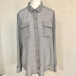 OLD NAVY Sz Large SHEER BLACK & WHITE LONG SLEEVE SHEER BLOUSE TOP W/ POCKETS
